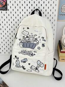 1pc Women's School Bag Commuter Bag Backpack Purse,With Multi Compartments,With Adjustable Strap,Cartoon Print,Large Capcity,For Middle/ Senior High School,Casual,Preppy,For College Students,Gift For Men Or Women - Multicolor - View 3