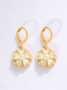 1 paio di orecchini a bottone in stile minimalista in rame con decorazione floreale di perle finte, adatti per tutte le occasioni