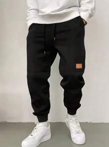 Pantalones de chándal gruesos para hombres, pantalones jogger con cordón en la cintura y puños, de otoño/invierno, de felpa