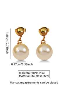 1 Pair Fashion Asymmetrical Oval Hollow Faux Pearl Stainless Steel Earrings, Suitable For Women's Daily And Work Commute Wear