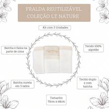 Fralda de Pano Bordada Dupla c/ Bainha Super Macia e Elegante Kit 3 Un. LT Nature Minasrey - Bege - Visão 2