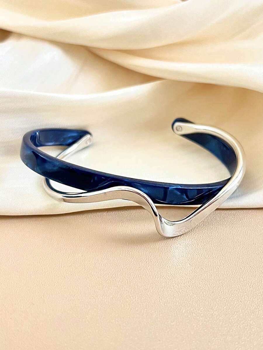 1 件别致简约小众个性化波浪蓝色树脂奢华高端多功能手镯，男女通用，适合女性日常和节日场合