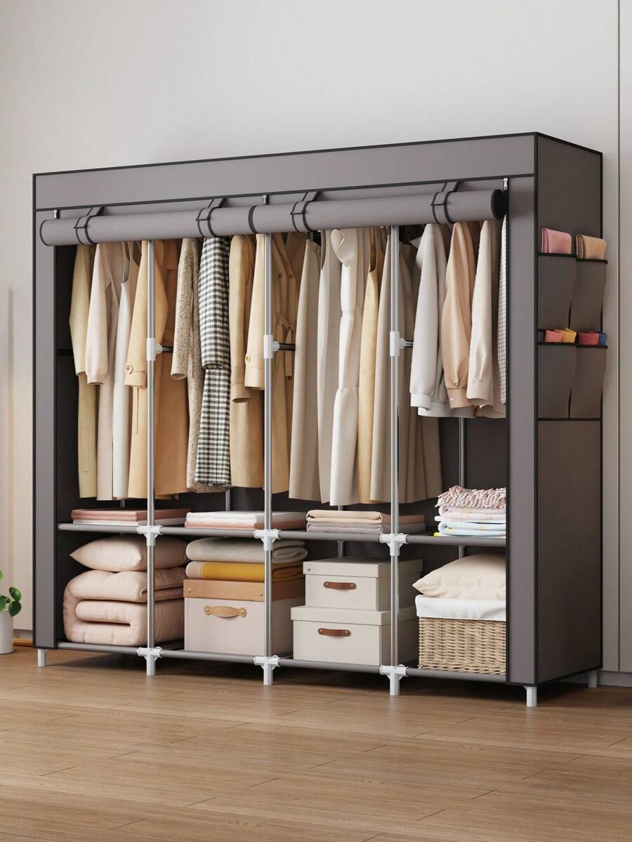 Freestanding Clothing Closet, Reinforced Steel Frame For Bedroom, Rental, Dorm, Storage Cabinet Armoire Wardrobe Rack