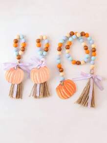 1 件波西米亚风格木珠串挂饰，秋季感恩节 DIY 木制枫叶和米色珠子编织流苏挂饰，适用于家居装饰、感恩节装饰、秋季装饰、圣诞节装饰、餐桌装饰、壁炉架挂饰、入口装饰、日常装饰、房间装饰、墙壁装饰、客厅装饰、秋季装饰，