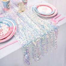 Mermaid Sequin Tablecloth, Rectangular Rainbow Home Decor Table Runner, Polyester Sequin Tablecloth For Party, Bridal, Wedding, Shower, Birthday Mermaid Themed Party