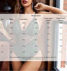 Lingerie Women Snap Crotch Teddy Bodysuit Contrast Lace Babydoll - Green - View 6