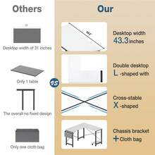 L Shaped Desk Gaming Computer 50 Inch Corner Desks Work Table For Writing Study Student With Wood Tabletop Metal Frame CPU Stand Side Bag For Home Office Small Place - White - View 5