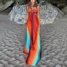 Sexy 2025 New Sexy Strap Gradient Color Island Style Dress Beach Long Dress - Picture Color - View 3