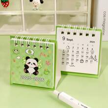 20252026 Desktop Mini Calendar, Cartoon Green Panda Design, New Year