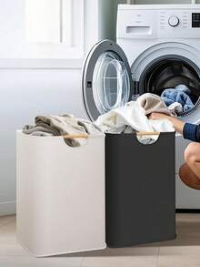 1 Giỏ đựng đồ giặt có tay cầm, Giỏ đựng đồ giặt có thể gấp lại để đựng quần áo, Giỏ đựng đồ giặt, Giỏ đựng quần áo bẩn cho phòng ngủ, phòng tắm, ký túc xá, phòng giặt ủi - màu đen - Xem 5