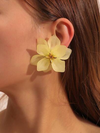 1 对复古真永生花多层耳环，优雅百搭的女士耳钉