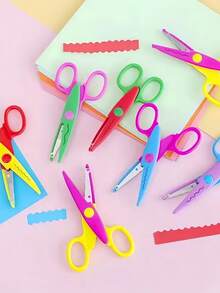 6/12 Pcs/Set Craft Scissors With Decorative Edges, ABS Resin Scrapbooking Scissors, 6 Patterns, Smooth Cutting, Fun And Colorful,School Supplies,Back To School