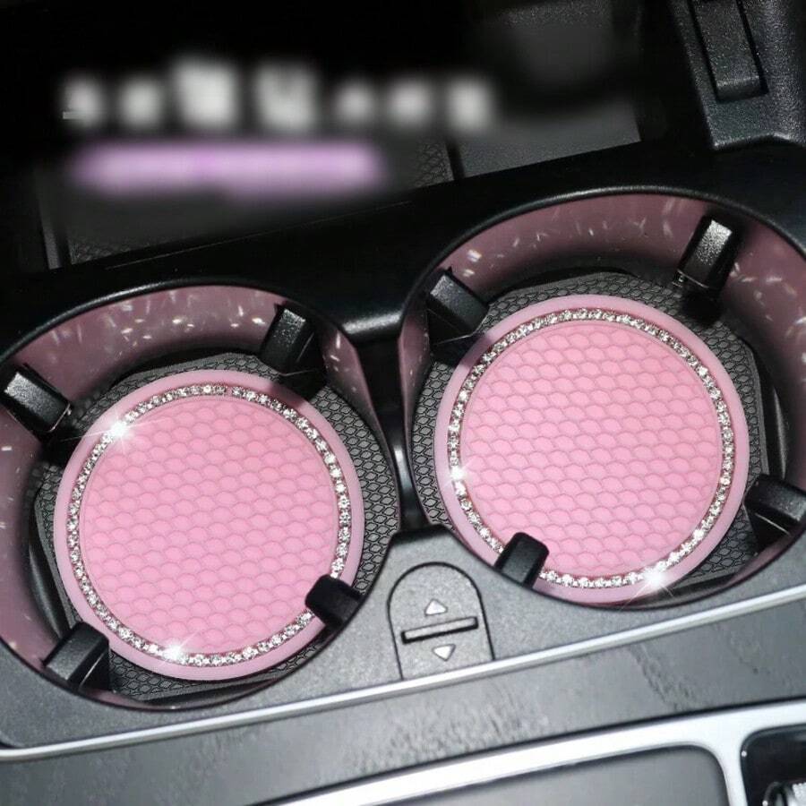 2pcs Silicone Anti-Slip Car Cup Holders, Waterproof Car Cup Mats - Pink - View 1