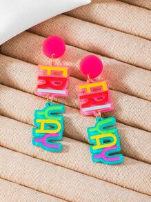 1 par de pendientes de aro con letras coloridas a la moda, adecuados para usar en la escuela
