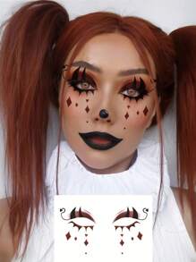 6 Blatt Clown Gesicht Tattoo Halloween temporäre Tattoos, erschreckende Augenschatten Tattoos, Clown Make-up Halloween Gesichtstattoo Aufkleber für Karneval, Totenfest, Cosplay und Festivitäten