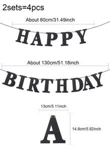 1set(2pcs) Black & Gold Happy Birthday Banner For Birthday Party Decoration,Christmas
