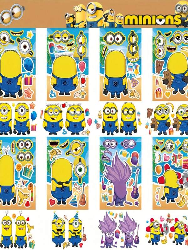 Minions 8 قطع من ملصقات بموضوع مينيونز، مناسبة للأعياد وال- DIY والألصاق على الأجهزة مثل الحاسوب والأمتعة والمكتب والدفتر