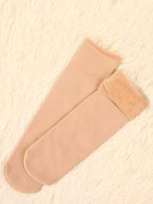 1 para damskich czarno-brązowych skarpet śnieżnych, ciepłe skarpety podłogowe z podszewką termiczną, codzienne skarpety domowe do połowy łydki i za kolano, zimowe, Y2K