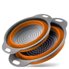 Silicone Folding Drain Basket Fruit Vegetable Washing Basket Foldable Strainer Colander Collapsible Drainer Kitchen Storage Tool - Naranja - Ver 2
