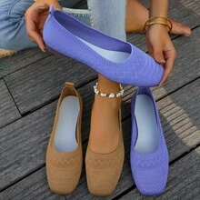 Women'S Black Woven Fabric Slip-On Flats - Casual Square Toe Shoes For Indoor & Outdoor Wear, All-Season Comfort With Rubber Sole, Breathable & Stylish Design - 銀灰色 - 查看 3