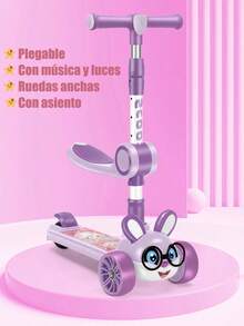 Patin del diablo scooter de juguete  ligero y plegable con Ruedas LED,  Monopatín de pie freno de pie patinete con altura ajustable para ejercitar equilibrio y coordinación. Con luces multicolor y musica luz ,patinetas para niñas patinete niño scooters patin del diablo niño scooters montable patinete Juguetes con asiento  patinetas  de 3 ruedas patines  de 2 a 14 años - Morado - Ver 1