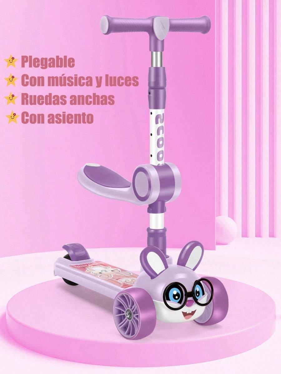 Patin del diablo scooter de juguete  ligero y plegable con Ruedas LED,  Monopatín de pie freno de pie patinete con altura ajustable para ejercitar equilibrio y coordinación. Con luces multicolor y musica luz ,patinetas para niñas patinete niño scooters patin del diablo niño scooters montable patinete Juguetes con asiento  patinetas  de 3 ruedas patines  de 2 a 14 años - Morado - Ver 1