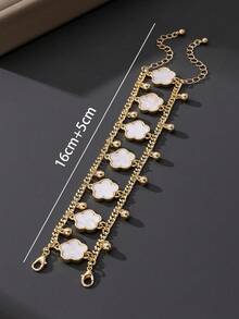 1pc Stylish Fashion Clover Double-Layer Line Design Women's Bracelet, Romantic Dating Gift (Exclude Gift Box) - White - View 5