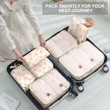 8pcs Travel Packing Cubes Set,Travel Portable Clothes Storage Bags, Compression Storage Shoe Bag, Clothing Underwear Bag, Luggage Packing Organizers,Pack Your Luggage With Ease ,Travel Essential Accessories - 米底蝴蝶結 - 查看 7