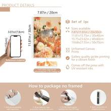 1 件无框桃色大丽花迪斯科球帆布墙饰，花卉多巴胺帆布装饰可打印，复古华丽植物印花，花卉家居礼品海报，海报，墙壁艺术，房间装饰用品，秋季，现代（可选框架）