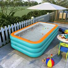 1 pieza Piscina portátil y plegable extra grande con bomba infladora, entretenimiento acuático de verano para el patio trasero, material de PVC grueso, sin necesidad de electricidad, para fiestas en la piscina y natación familiar