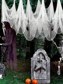 1pc Black Linen Sheer Curtain, Classic Polyester Lace Fabric, Seasonal Horror Theme Decor, Suitable For Home Party Decoration - Multicolor - View 3