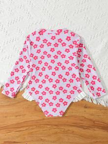 Girls Sweet Clover Cute Zipper Front One-Piece Swimsuit - Multicolor - View 3