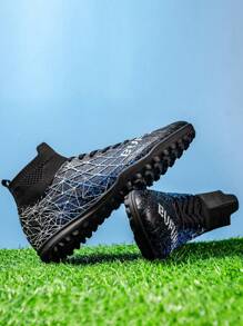 Men's Soccer Shoes For Indoor Five-A-Side, Comfortable, Non Slip, Breathable, High Top Training Shoes, TF Nail Breaking, Suitable For Artificial Grass/Lawn/Turf, Suitable For Both Men And Women