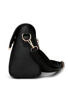 1 pieza Bolso bandolera de mujer de unicolor, con decoración de letras de metal, correa para el hombro desmontable, patrón floral vintage elegante, costuras reforzadas, solapa con cierre magnético, adecuado para compras, monedero, cosméticos, ir al trabajo