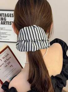 1 件加大码条纹布质发圈，优雅简约女士发圈，发圈，发圈，洗脸，发饰