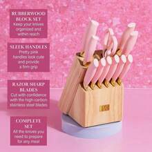 Paris Hilton 12-Piece Knife Set With Block, High-Carbon Stainless Steel Cutlery, Precision Blades And Ergonomic Handles, Pink - White - View 5