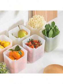 1/4/8 件彩色半透明冰箱储物箱带手柄 - 塑料、可堆叠单隔间整理器、可密封、易于贴标签，非常适合冰箱搁架、冰柜、侧门 - 可容纳水果、蔬菜、鸡蛋、饮料、零食、剩菜 - 透明 - 查看 4