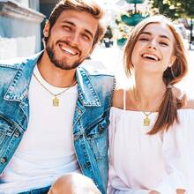 Collar con colgante de inicial para hombres y mujeres, collar con monograma en letra mayúscula cuadrada, collares con cadena de caja con letras del alfabeto de A a Z, cadenas cuadradas Rolo para hombres y mujeres