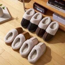 Zapatillas de casa de forro polar para mujer, ideales para interiores en otoño e invierno, con suela gruesa de EVA antideslizante. La versión de invierno cuenta con un forro de pelo, cálido y cómodo para exteriores. - Café integral - Ver 6