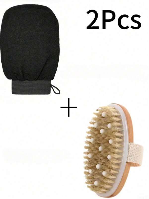 2PCS Soft Exfoliating Massage Bath Brush Plus A Double-Sided Scrubbing Glove, Bubble-Blowing Net, Drawable Pocket Creative Bath Set Back To School,Dry Brush,Travel,Exfoliating Glove,Massage,Scrub,Body Scrub