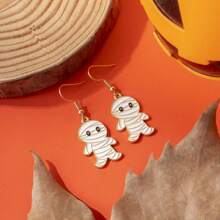1 par/6 pares de pendientes novedosos y de moda con diseños de gato, murciélago, momia y escoba de bruja para mujeres, regalos de fiesta de Halloween para amigos