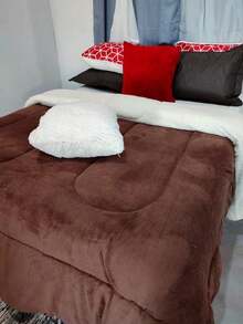 Queen Sherpa Blanket With Sheepskin Comforter 2.40m X 2.20m - 鏽棕色 - 查看 3