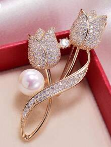 1pc Tulip Casual Street-Style Zinc Alloy Brooch, Suitable For Floral Collar Pin, T-Shirt, Chiffon Blouse, Jacket, Suit, All Seasons Christmas Gift