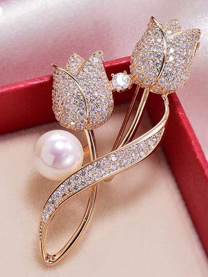 1 件郁金香休闲街头风格锌合金胸针，适用于花卉领针、T 恤、雪纺衬衫、夹克、西装、四季圣诞礼物