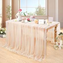 1 pieza Mantel decorado con perlas falsas, mantel de tul blanco con perlas para bodas, decoración de arco nupcial, fiesta de despedida de soltera, decoración de fiesta, faja para silla, telón de fondo para eventos, Navidad, decoración de boda, tela de malla transparente con perlas para fiestas de San Valentín y reuniones en el hogar