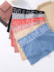 LianShengFa 6pcs Letter Waistband Seamless High-Waist Shaping Panties,High Stretch Breathable Mesh Fabric Women's Underwear, Comfy Soft Fit Ladies Briefs