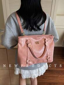 1 件 Low Tea 纯色尼龙背包，女士休闲学院风时尚背包，顶级单手携带设计，拉链开合，可调节肩带，可单肩或双肩使用，适合旅行，女士礼物，非常适合通勤、户外、旅行、徒步旅行和休闲穿着 - 粉色 - 查看 6