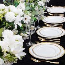 Hioasis 60pcs Gold Plastic Plates - White And Gold Trim Disposable Plates - 10.25 Inch Disposable Dinner Plates Perfect For Wedding &Amp; Party - Trắng và Vàng - Xem 5