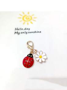 Personalized Ladybug Flower Charm Keychain Gift - Announcements For Teachers And Graduation - Seasonal Christmas And Thanksgiving Greeting With Customizable Paper Card - Animal Floral Theme, Thoughtful Appreciation Token