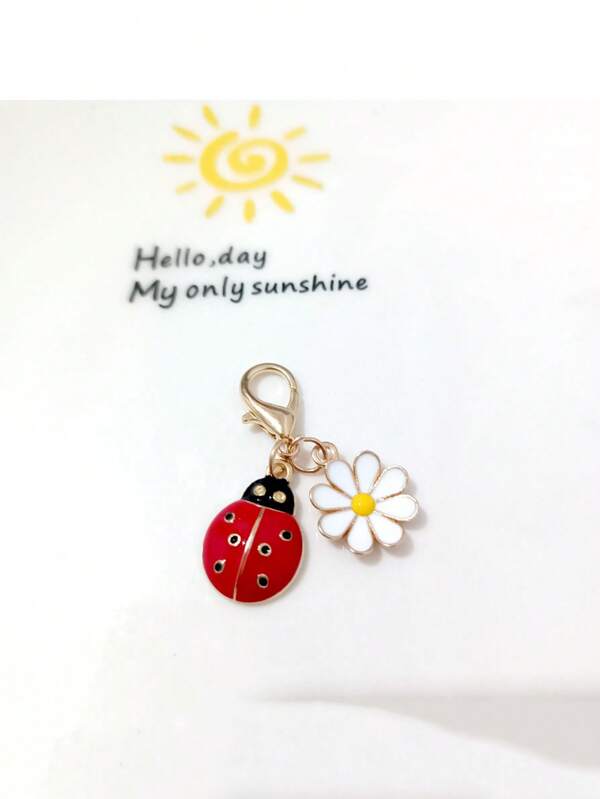 Personalized Ladybug Flower Charm Keychain Gift - Announcements For Teachers And Graduation - Seasonal Christmas And Thanksgiving Greeting With Customizable Paper Card - Animal Floral Theme, Thoughtful Appreciation Token
